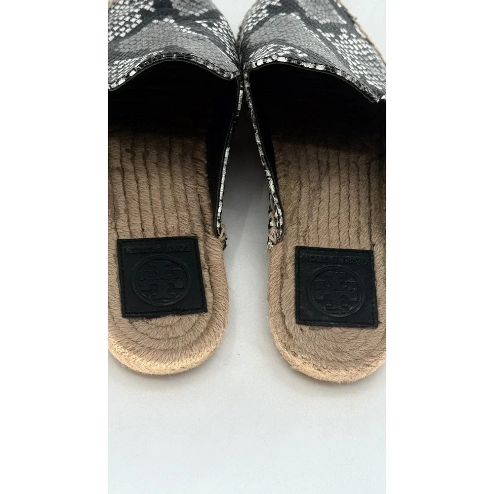 Tory Burch Mules Espadrille Python Embossed Leather Tricolor‎ Women 7 Black Gray